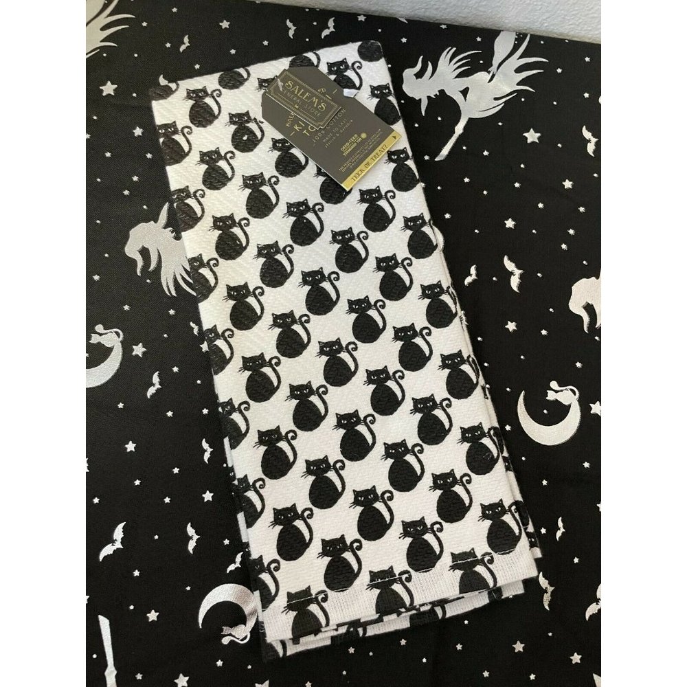 NWT Salem's General Store Cotton Black Cat Halloween Themed Kitchen Dish Towel